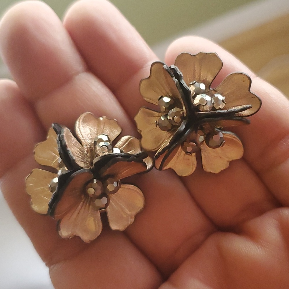 Rose Gold Leather flower petal earrings